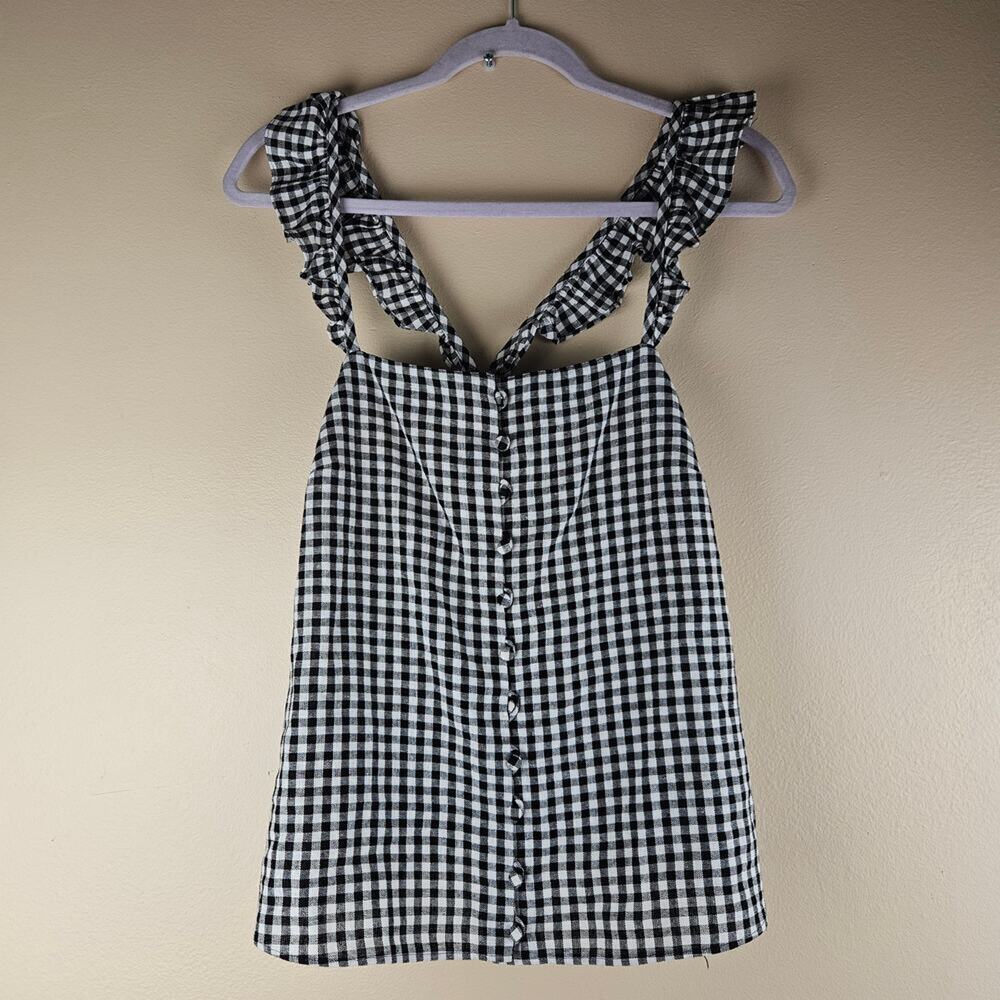 Madewell Gingham Checkered Black And White Ruffled Strap Halter Tank Top Size 6